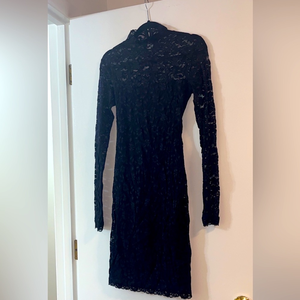 NWT High Neck, Open Back Black Lace Dress Size Small
